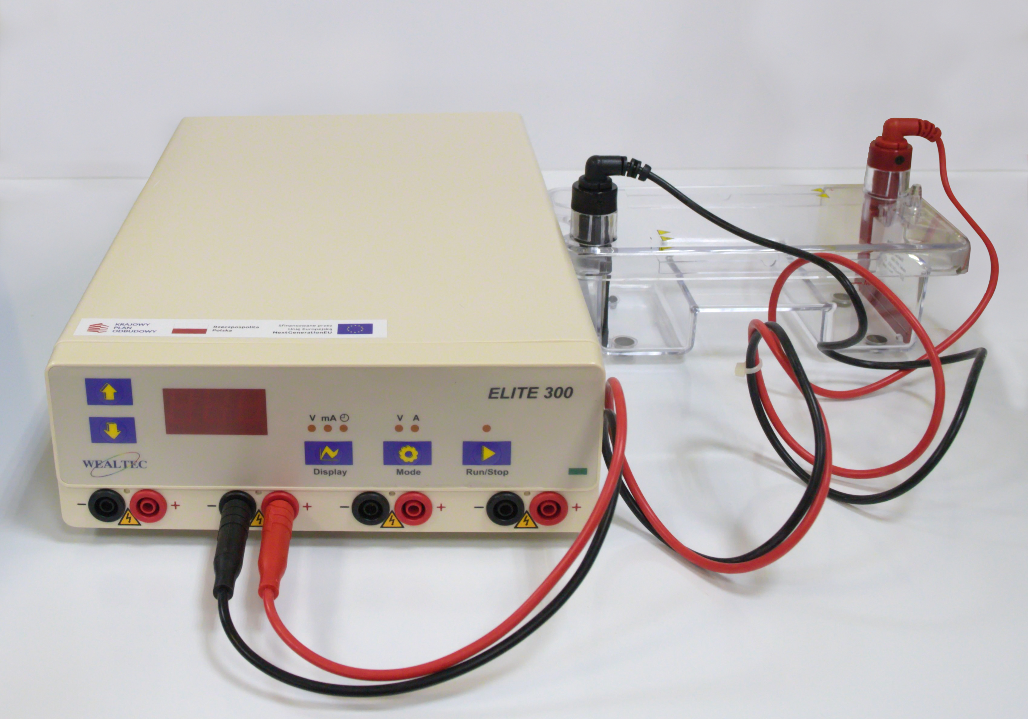 System elektroforezy poziomej miniGES Cell wyposażony w zasilacz ELITE 300U firmy WEALTEC BIOSCIENCE